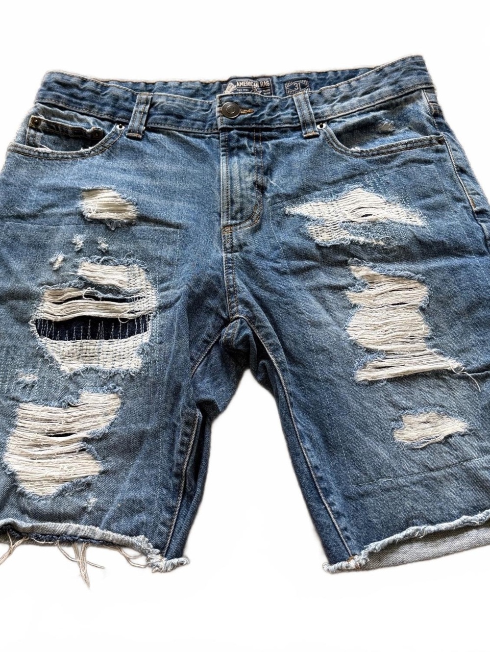 American Rag Size 31 Blue Distressed Ripped Denim Cutoff Shorts